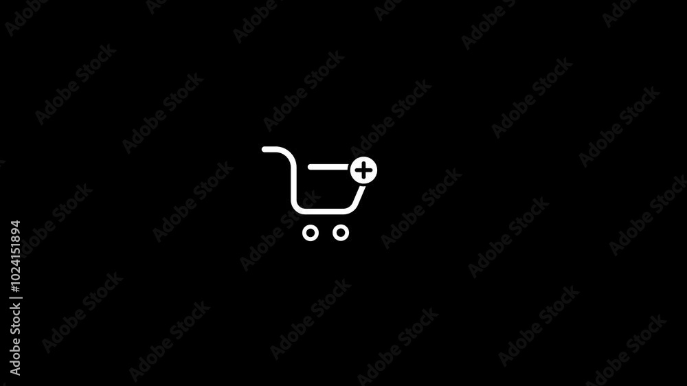 Animated shop cart white line icon. Trolley for goods. Consumerism. Loop video with chroma key,