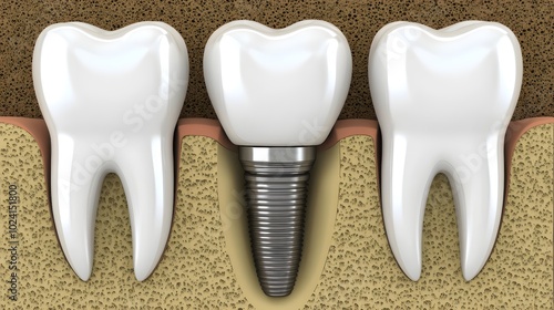 3D Illustration of Dental Implant on Human Jaw