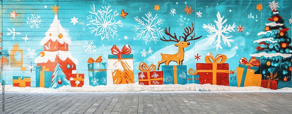Obraz premium An urban street artinspired Christmas canvas set against a graffiti wall