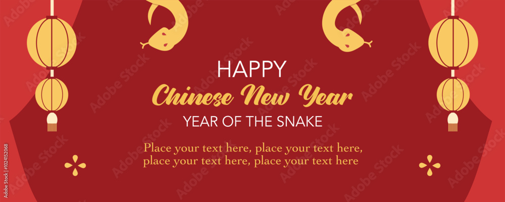 Lunar new year concept, Chinese new year 2025 and year of the Snake with snake zodiac and lantern symbol illustration in minimal red background, geometric design for card, poster, banner, flyer, web. Lunar new year concept, Chinese new year 2025 and year of the Snake with snake zodiac and lantern symbol illustration in minimal red background, geometric design for card, poster, banner, flyer, web.