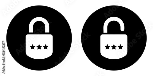 Lock and unlock icon privacy symbol set in black and white color in simple style. Set of close and open locks. Lock icon collection. Locked and unlocked black icon, lock, icon, unlock, locker, secret