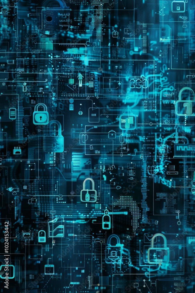 Abstract pattern featuring cyber security measures. Abstract pattern featuring cyber security measures.