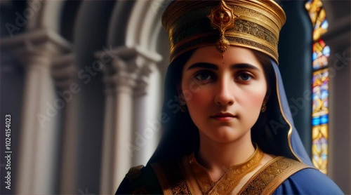 Elegant portrait of a glamorous woman in traditional dress showcases her graceful beauty and style.