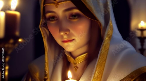 Elegant portrait of a glamorous woman in traditional dress showcases her graceful beauty and style.