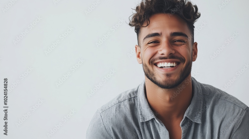Obraz premium Portrait of a happy handsome man in a shirt with laughing