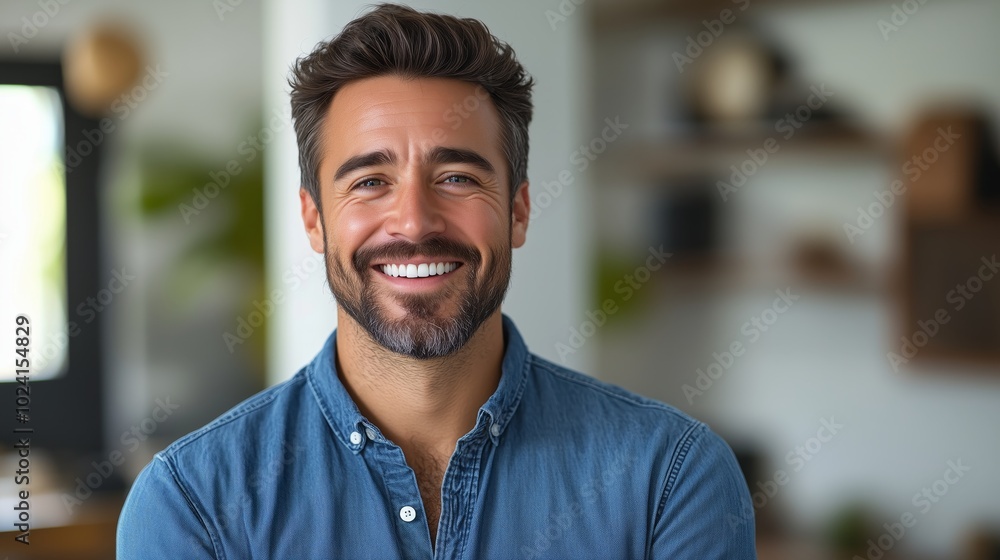 Naklejka premium Portrait of a happy handsome man in a shirt with laughing