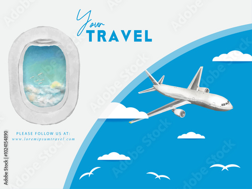 Illustration of banner or background with travel and vacation watercolor