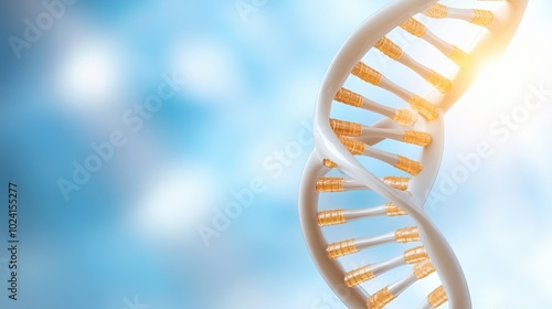 DNA double helix structure on a luminous blue background. photo