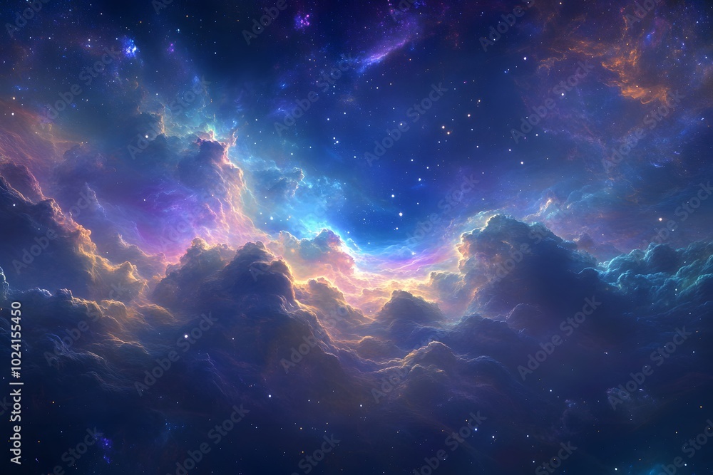 Fototapeta premium Cosmic Cloudscape with Scattered Stars and Nebulas