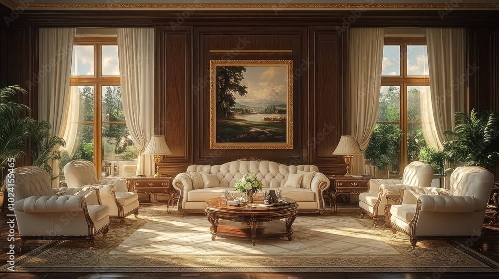 Elegant living room with classic furniture and natural light. Elegant living room with classic furniture and natural light.