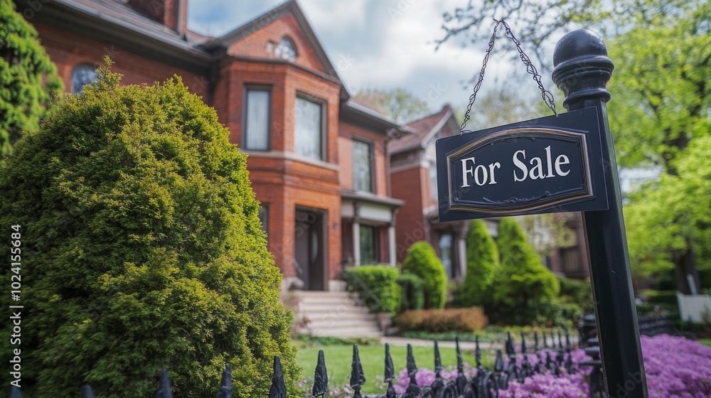 Fototapeta premium For Sale Sign in Front of a Brick House
