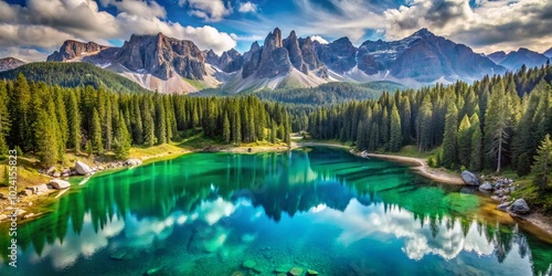 Stunning Product Photography of Carezza Lake Reflection in the Dolomites Mountains photo