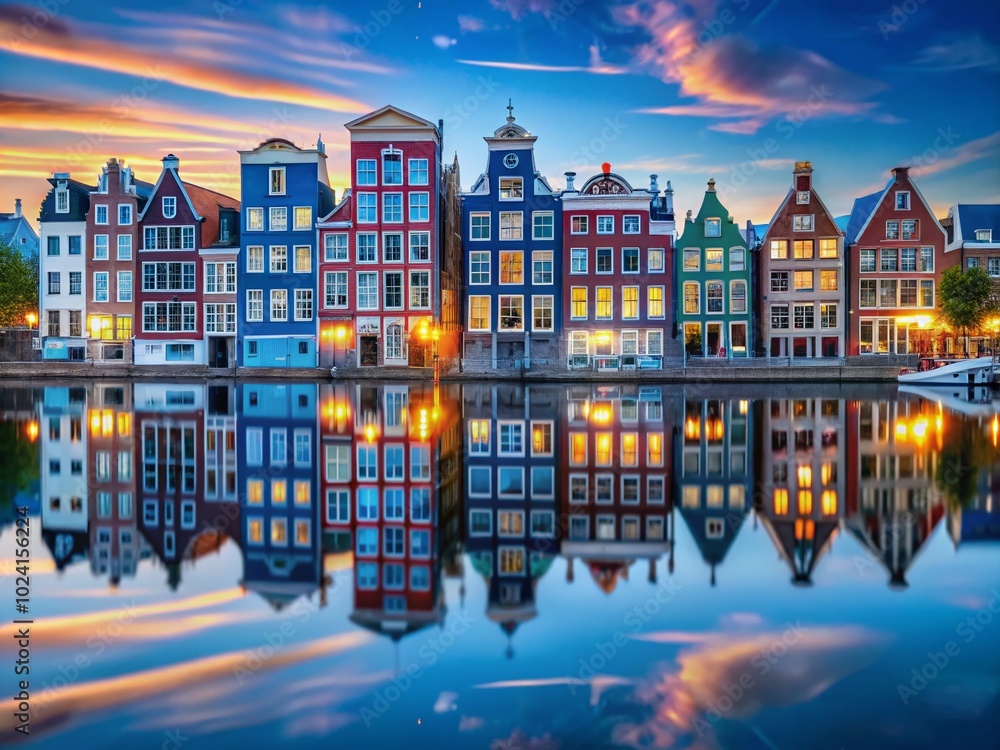Obraz premium Stunning Skyline Outline of Netherlands, Vietnam, and Australia with Blue Buildings and Reflections in Tranquil