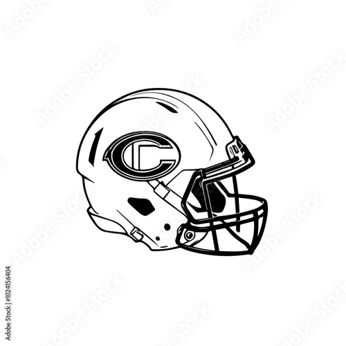 American Football Helmet Vector – Detailed Black and White Sports Equipment Illustration for Team Logos, Merchandise, and Designs photo