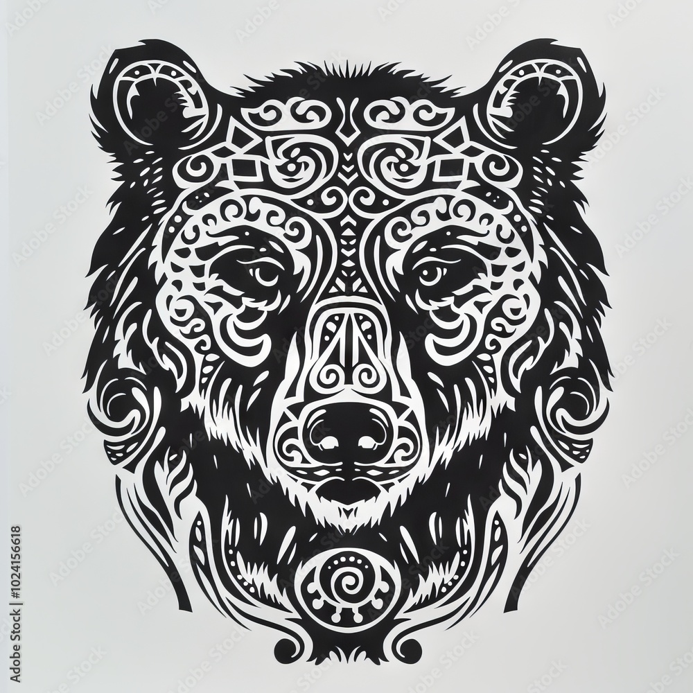Bear heads with intricate tribal patterns in a layout. Bear heads with intricate tribal patterns in a layout.