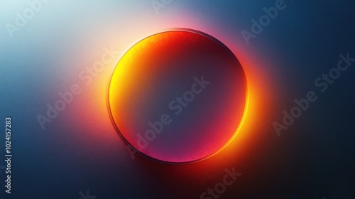 A glowing orange and red circle with a blurred blue background.