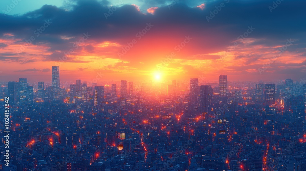A breathtaking sunset over a sprawling cityscape, highlighting urban beauty and tranquility. A breathtaking sunset over a sprawling cityscape, highlighting urban beauty and tranquility.