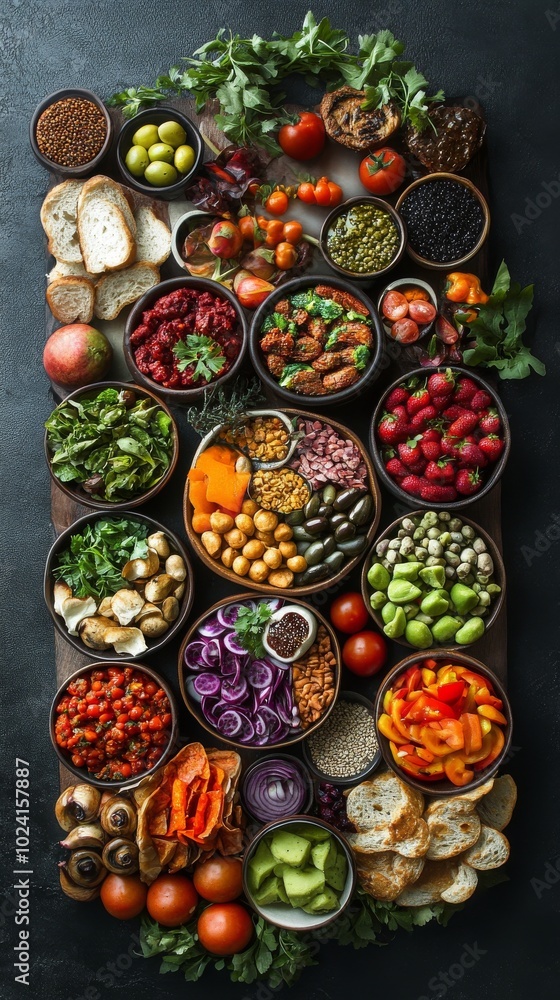 Celebrating World Vegan Day with a top-down view of assorted vegan foods. Celebrating World Vegan Day with a top-down view of assorted vegan foods.