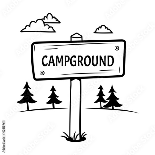A hand drawn icon of a wooden campground sign board