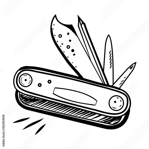 Pocket knife icon in doodle style 