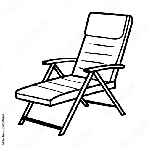 A hand drawn icon of a folding outdoor recliner with a footrest
