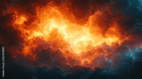 Wallpaper Mural A fiery cloud formation with a bright, yellow-orange core surrounded by dark, ominous clouds. Torontodigital.ca