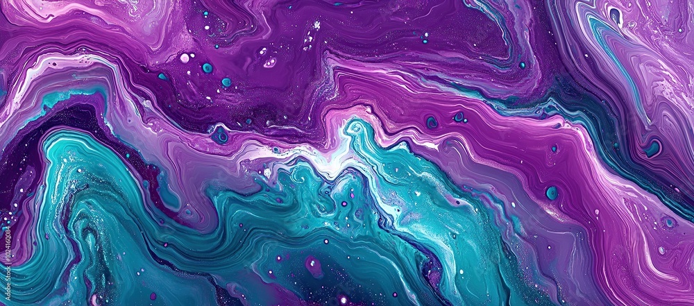 An abstract fluid, liquid marble pattern in purple and teal colors An abstract fluid, liquid marble pattern in purple and teal colors