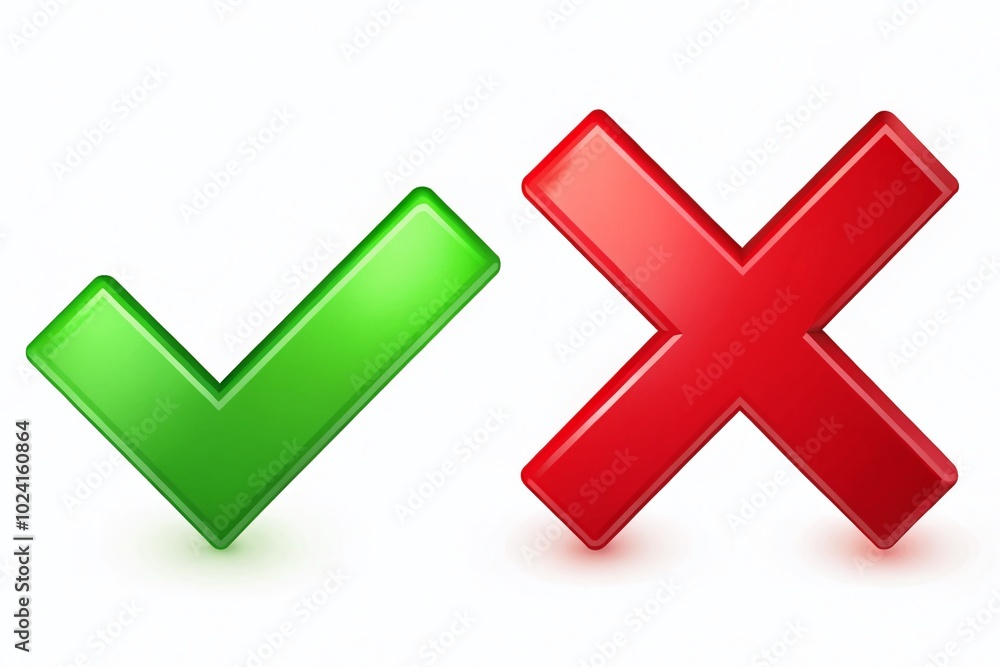 Tick and Cross Checkmark Icons Set - Vector Illustration of Red X and Green Check Mark Symbols for Tick and Cross Checkmark Icons Set - Vector Illustration of Red X and Green Check Mark Symbols for