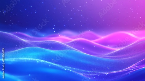 Sky line waves background with some particles lights  blue and purple tone colors