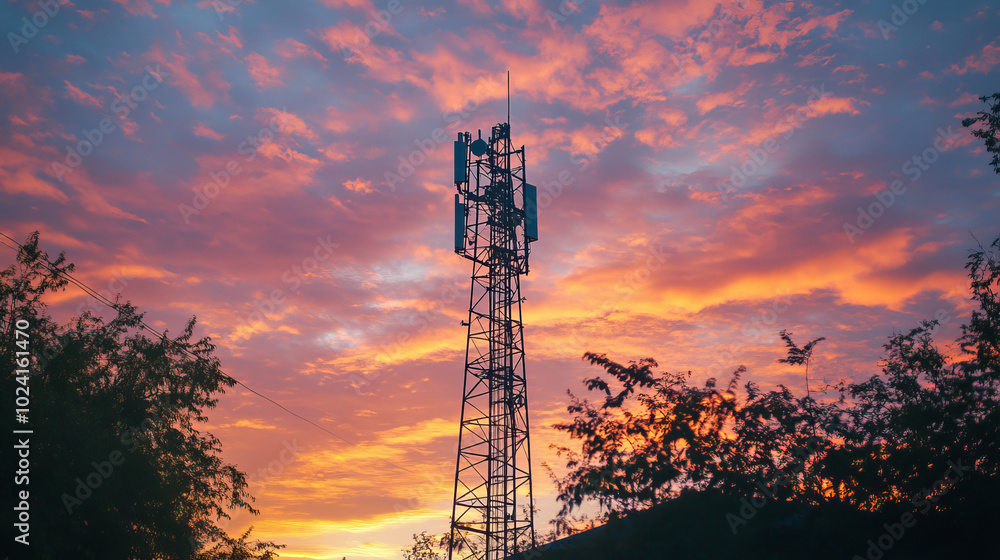 A 5G tower is a tall structure with an antenna that provides super-fast wireless internet to mobile phones. It sends out signals for cell phone networks. A 5G tower is a tall structure with an antenna that provides super-fast wireless internet to mobile phones. It sends out signals for cell phone networks.