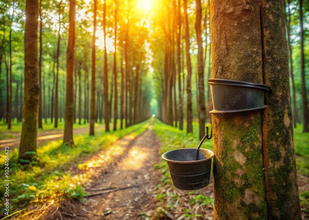 Tranquil Forest Rubber Tapping: Nature's Bounty in Low Light Photography Tranquil Forest Rubber Tapping: Nature's Bounty in Low Light Photography