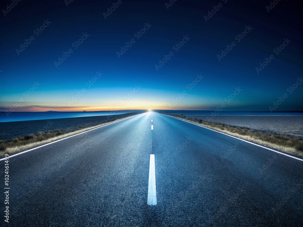 Naklejka premium Tranquil Minimalist Asphalt Road Leading to Horizon | Empty Road Photography