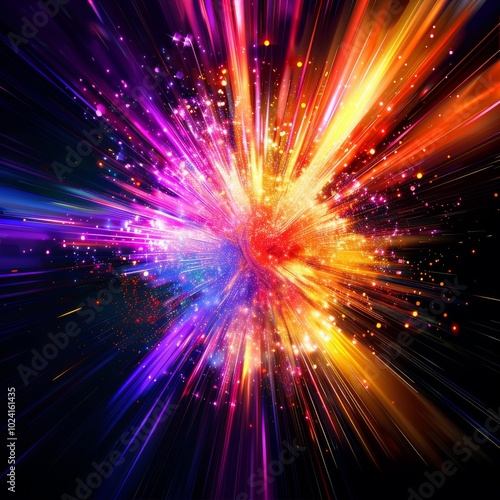 Vibrant Explosion of Colorful Light Beams in a Dynamic Abstract Digital