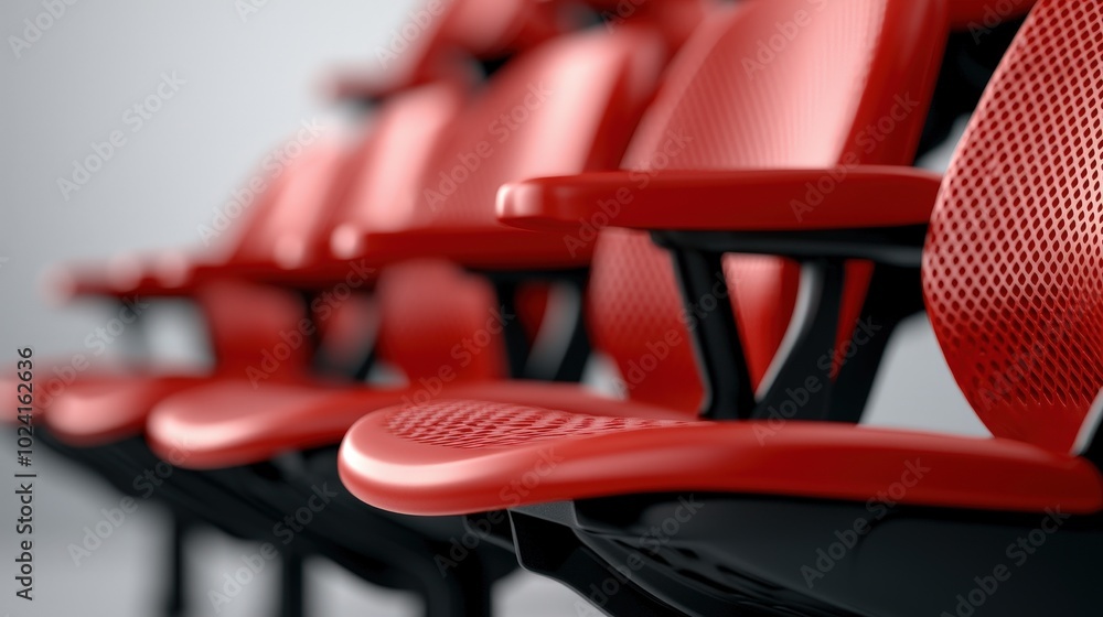Obraz premium Red Stadium Seats with Armrests Close Up Isolated on White Background