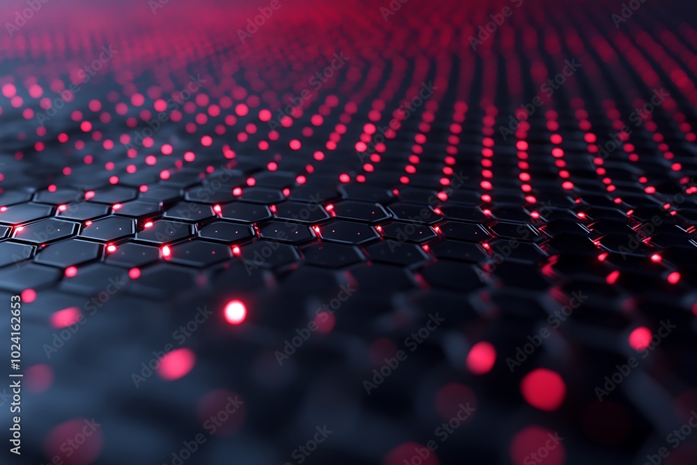 Fototapeta premium A futuristic honeycomb pattern with glowing red lights, symbolizing technology, innovation, and the cutting-edge design of digital environments.