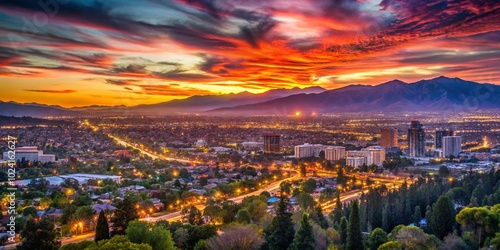 Twilight Sunset Over San Bernardino Skyline, California - Captivating Cityscape with Vibrant Colors and Tranquil