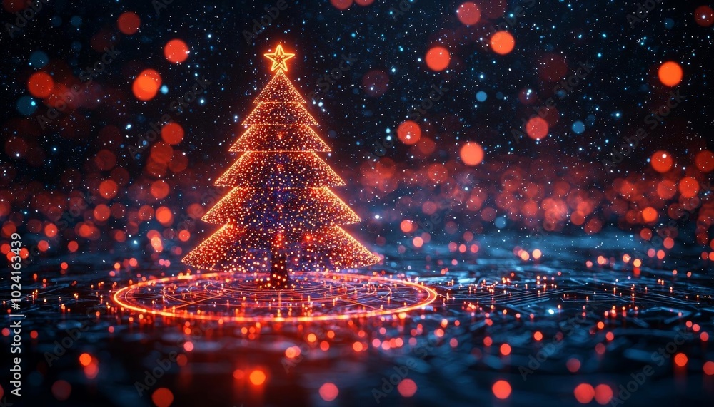 A glowing Christmas tree with sparkling lights, set against a festive background of vibrant bokeh and a magical winter atmosphere. A glowing Christmas tree with sparkling lights, set against a festive background of vibrant bokeh and a magical winter atmosphere.