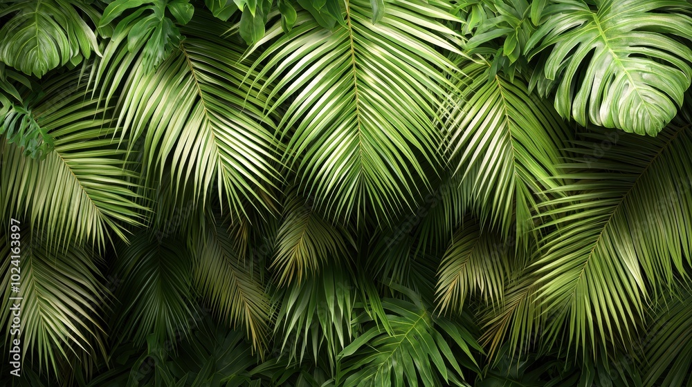 Lush Tropical Palm Leaves Background Green Foliage Texture Lush Tropical Palm Leaves Background Green Foliage Texture
