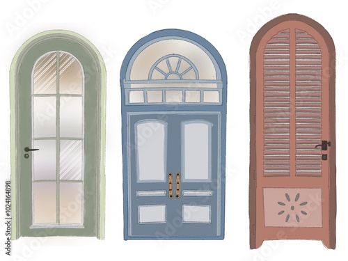 Modern and vintage door sticker illustrations clipart, blending contemporary and classic design elements for a stylish and timeless aesthetic