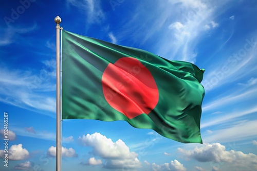 Vibrant Bangladesh 3D Flag Waving in the Wind Against a Clear Blue Sky - Perfect for Travel and photo