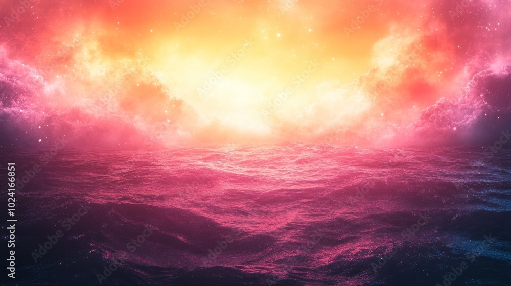 A vibrant, swirling nebula with a bright, celestial light in the center, reflected in a rippling body of water. A vibrant, swirling nebula with a bright, celestial light in the center, reflected in a rippling body of water.