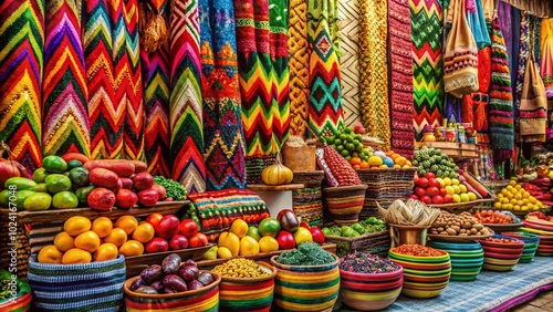 Vibrant Mexican Market Colors: Festive Zigzag Patterns in Conceptual Photography