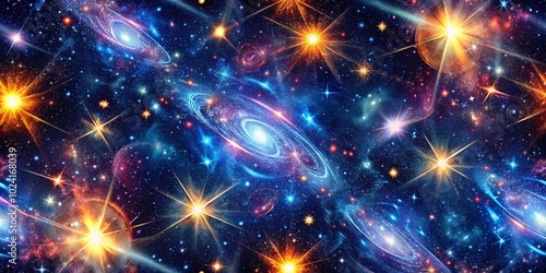 Vibrant Seamless Pattern of Distant Quasars and Pulsars in a Cosmic Background for Space and Astronomy Themes