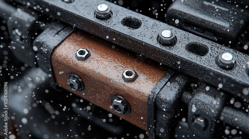 Industrial Machine Part with Rust and Water Droplets