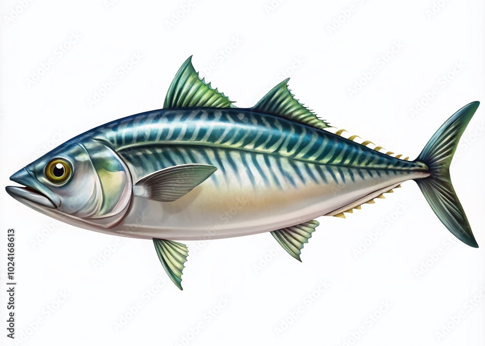 Obraz premium Vibrant vector illustration of mackerel seafood, perfect for commercial use in the food industry. Ideal isolated design element showcasing freshness