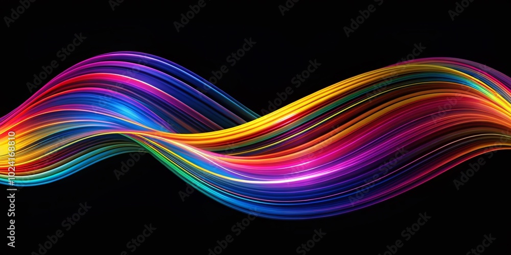 Vibrant wavy lines on a black backdrop provide a stunning modern abstract design, offering ample space for custom Vibrant wavy lines on a black backdrop provide a stunning modern abstract design, offering ample space for custom