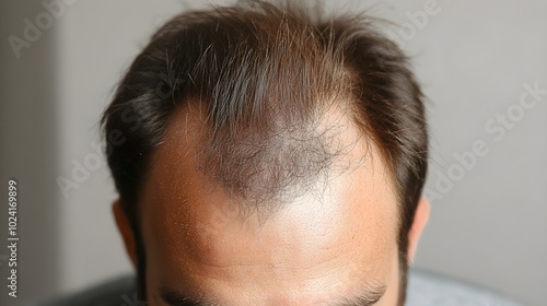 Scalp side-by-side shot of a man, illustrating thinning hair before hair loss treatment and the impressive results with full regrowth after restoration