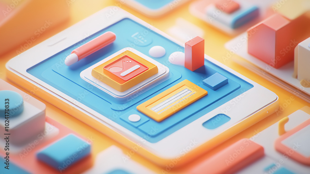 Creating mobile apps involves designing the layout, testing it on phones and tablets, and making sure it's easy to use on different devices. This illustration shows the process in a simple, 3D way. Creating mobile apps involves designing the layout, testing it on phones and tablets, and making sure it's easy to use on different devices. This illustration shows the process in a simple, 3D way.