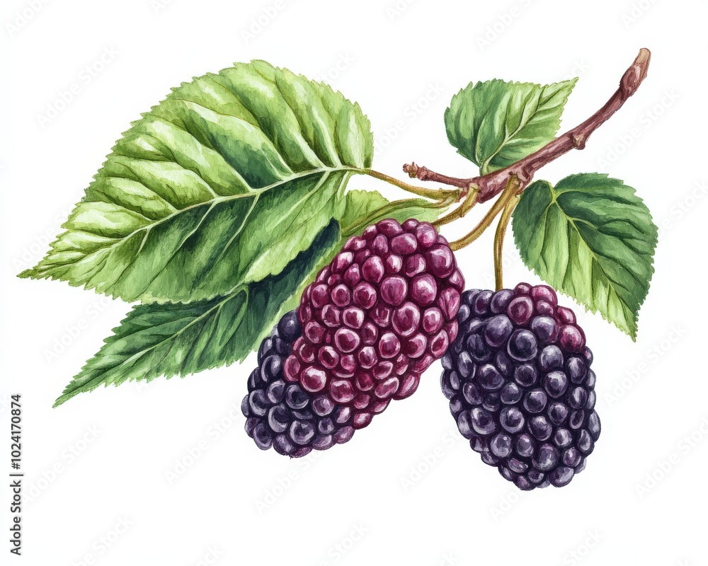 Mulberry Farmer's Harvest: Healthy Ripe Mulberry with Lush Foliage Mulberry Farmer's Harvest: Healthy Ripe Mulberry with Lush Foliage