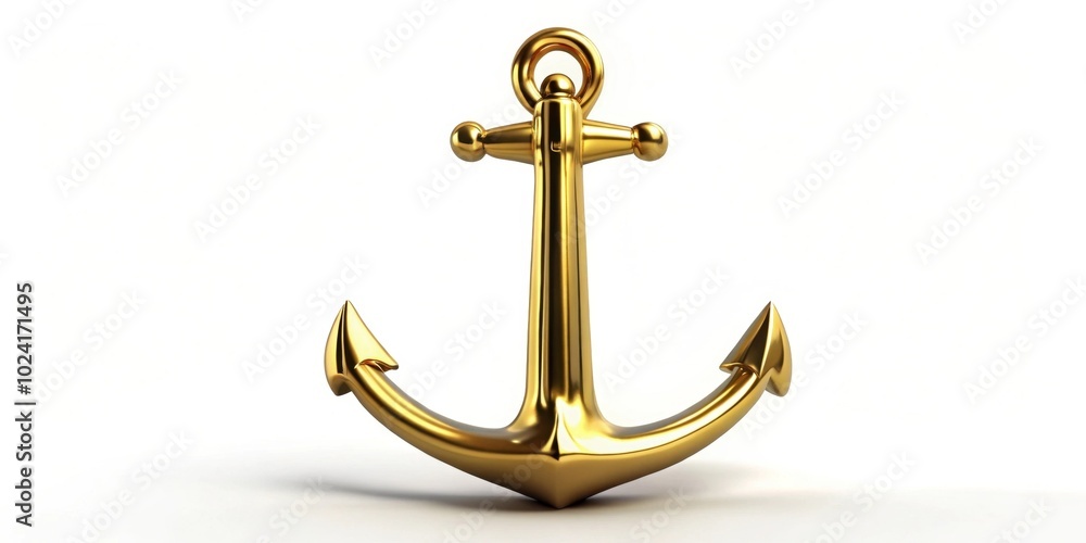 Golden anchor with long shot perspective isolated on white background Golden anchor with long shot perspective isolated on white background